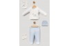 Sevimli Arabalı Çizgili Bebek Takımı 5 Parça Set - Açık Mavi / Yeşil / Ekru