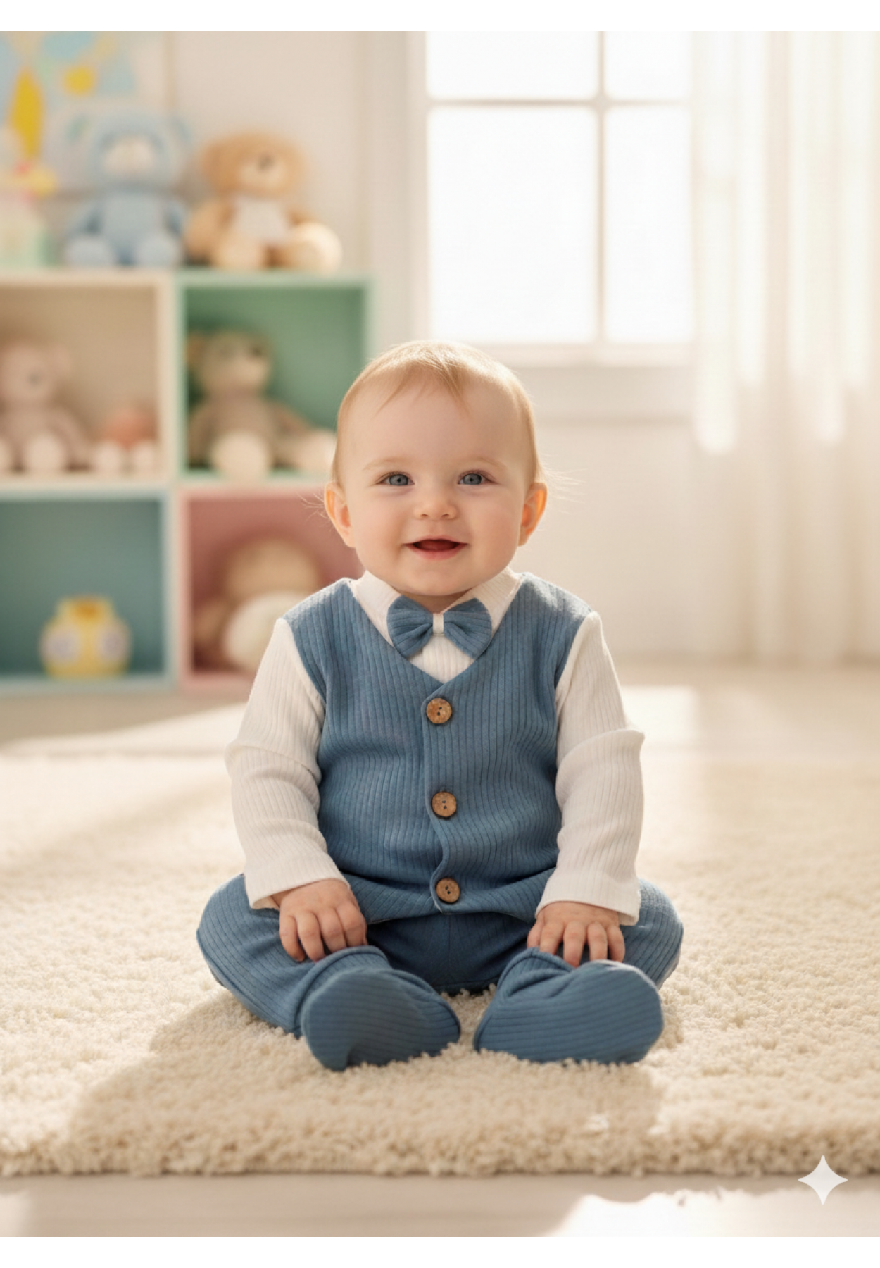 Baby Maa Fitilli Pamuklu 2'li Yelekli Papyonlu Patikli Yenidoğan Bebek Takımı