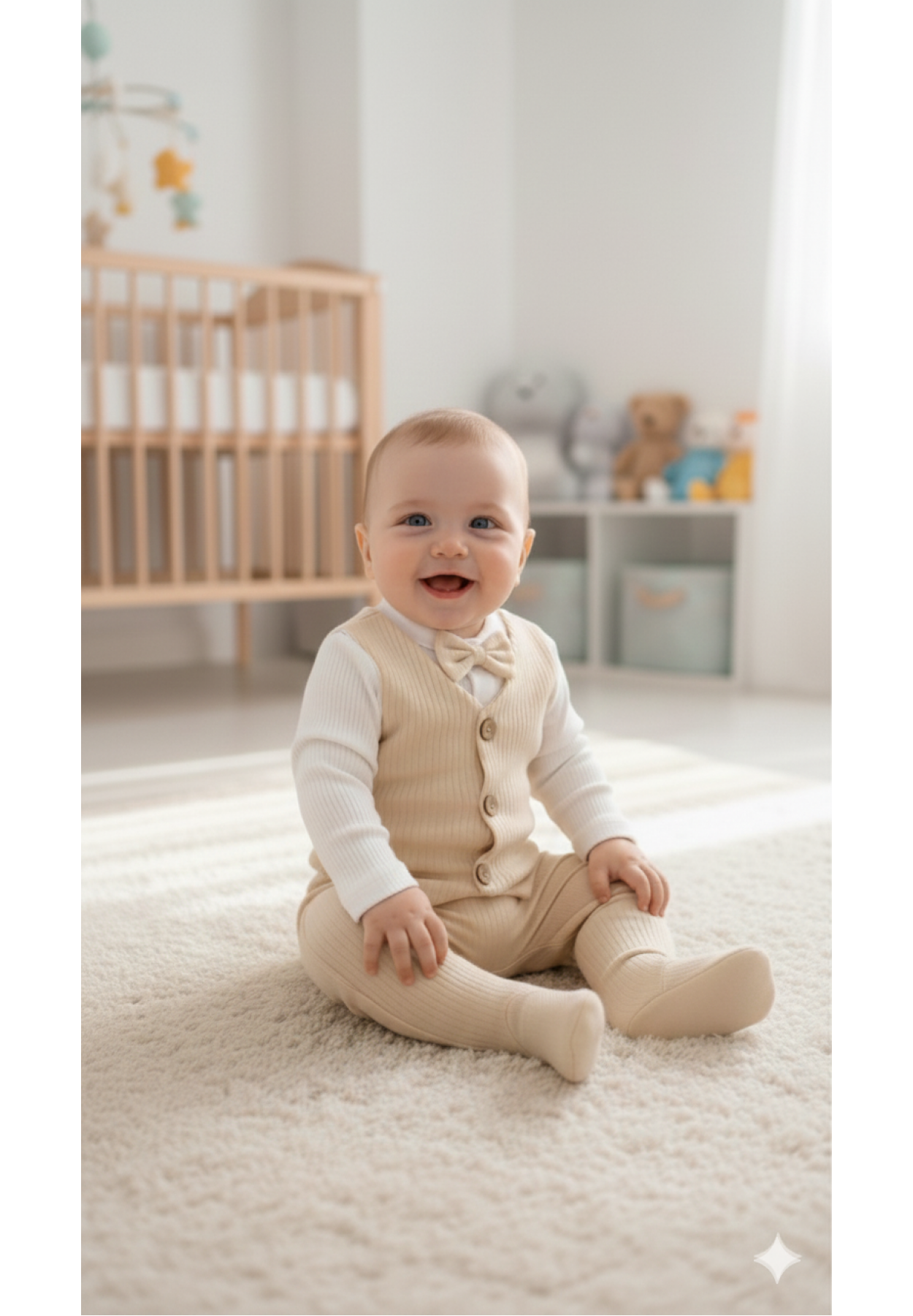 Baby Maa Fitilli Pamuklu 3'lü Yelekli Papyonlu Patikli Yenidoğan Bebek Takımı